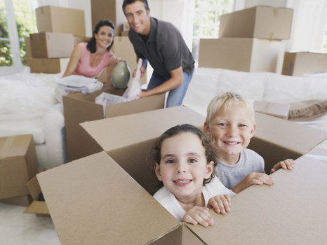 Van moving service loading furniture and boxes