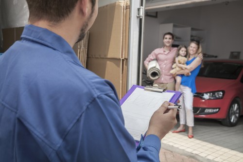 Office relocation support with organized equipment and boxes