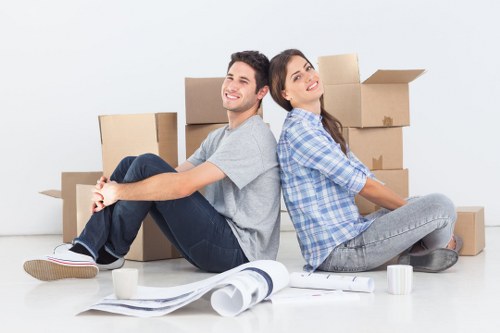 Residential moving van near Kingston upon Thames flats and parking areas